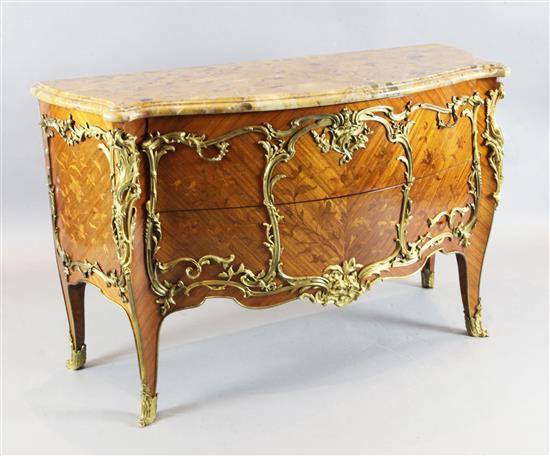 A Louis XV style ormolu mounted kingwood and marquetry bombe commode, W.4ft 8in. D.2ft H.3ft